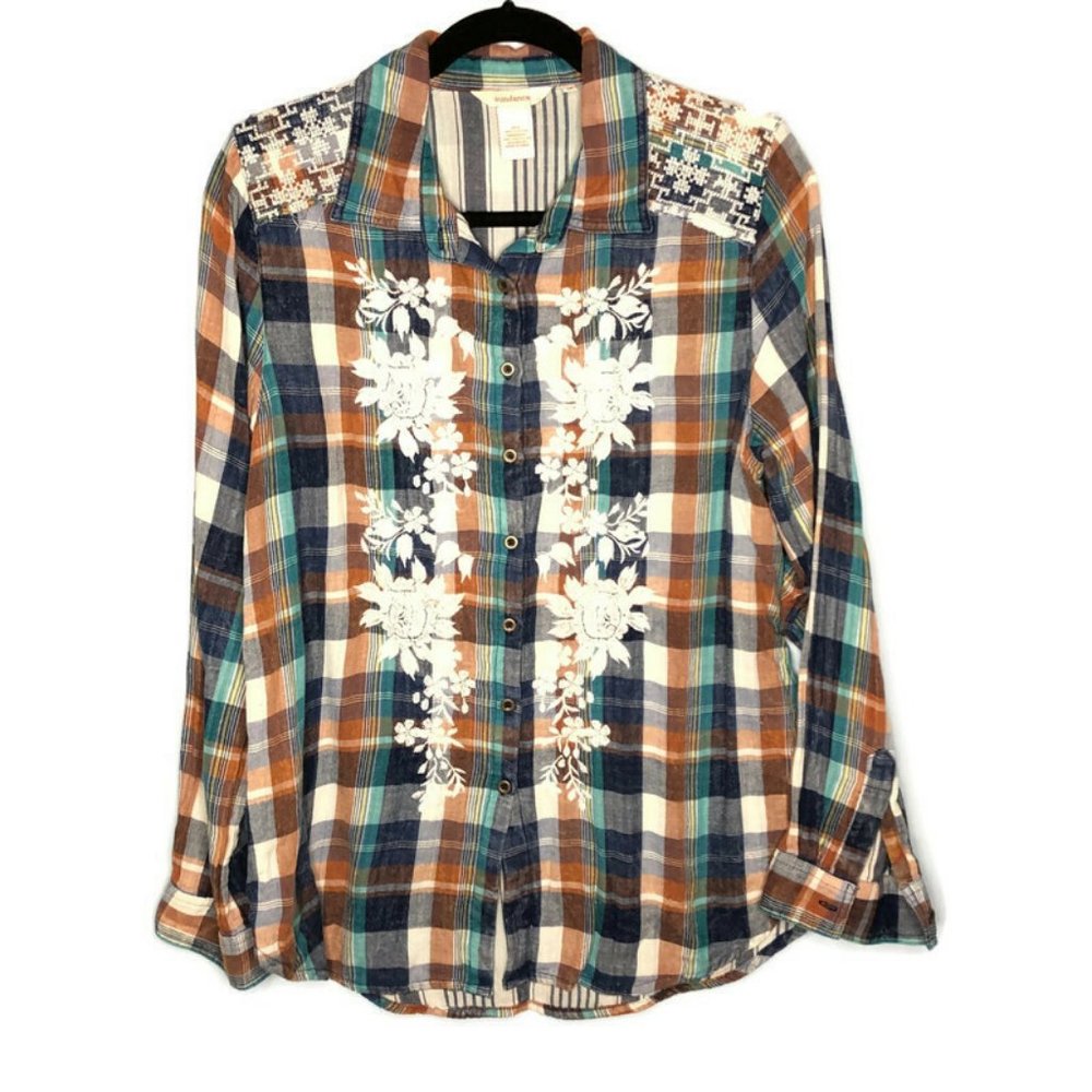 Sundance Quiet Canyon Plaid Embroidered Top - Picture 2 of 6